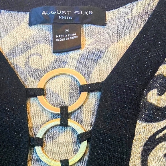 August Silk Shimmering Black and Cream V-Neck Sweater - Picture 3 of 5